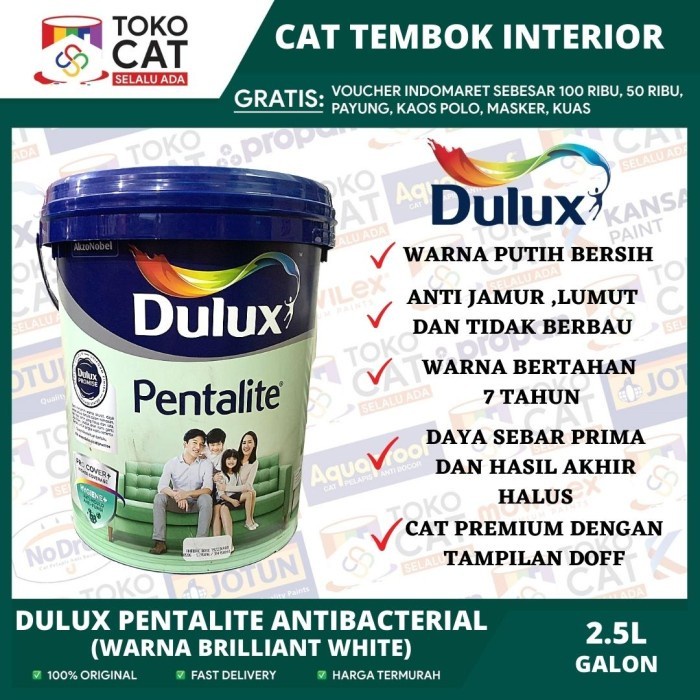 Jual Cat Tembok Interior Dulux Pentalite Brilliant White 2290 /2,5 ...