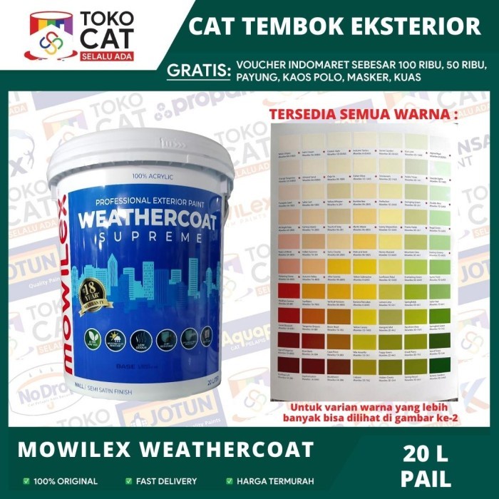 Jual Cat Tembok Luar Mowilex Weathercoat Supreme Warna Putih 20 Liter