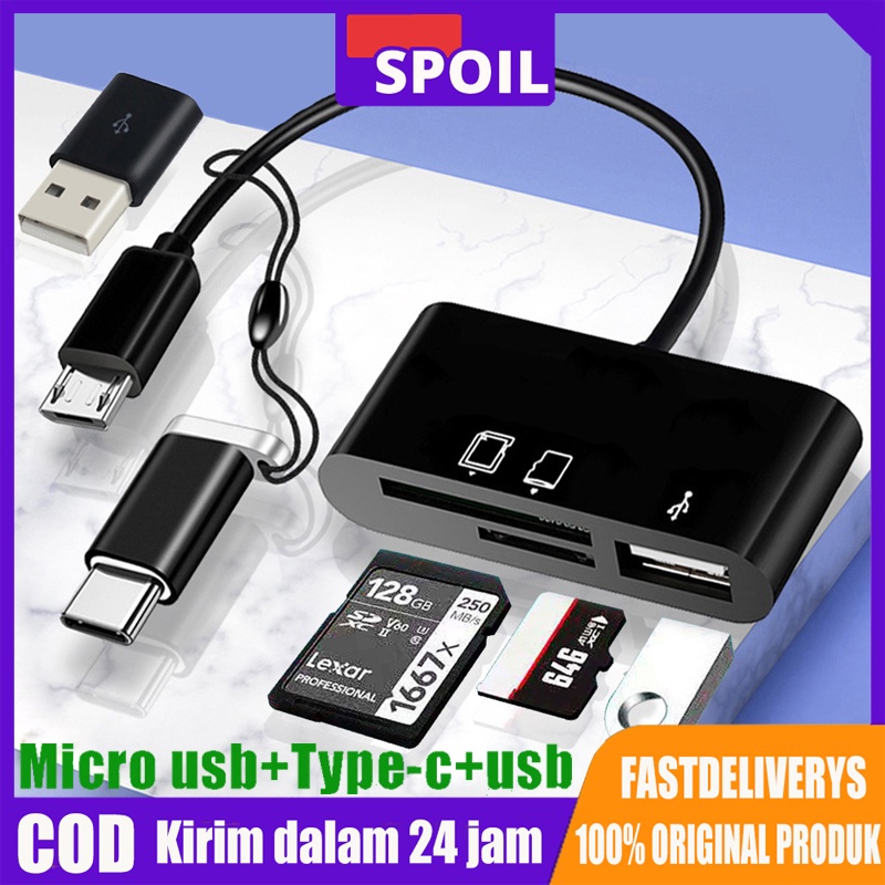 Jual SPOIL Card Reader 3 in 1 OTG Type-C Micro SD/TF Flash Drive Card ...