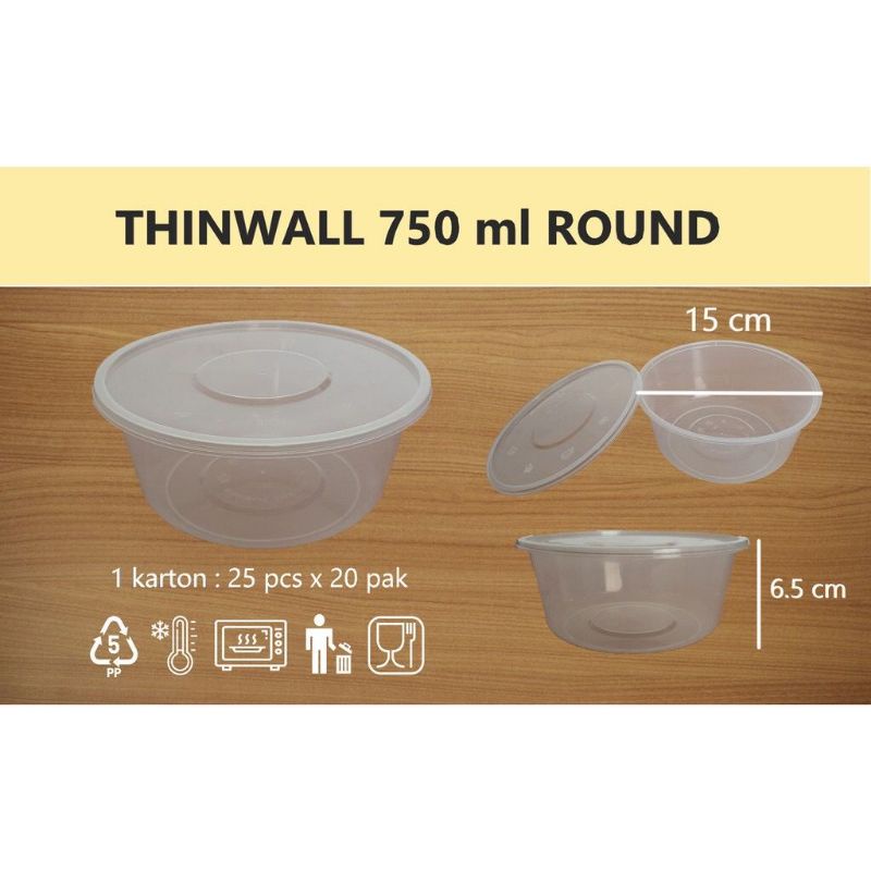 Jual Thinwall Bulat 750 ml Round / Kotak Makan Plastik 750 ml Bulat ...