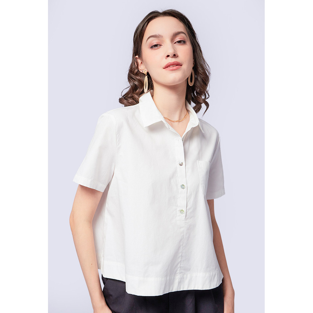 Jual Et Cetera Short Sleeve Blouse With Front Pocket Off White Shopee Indonesia