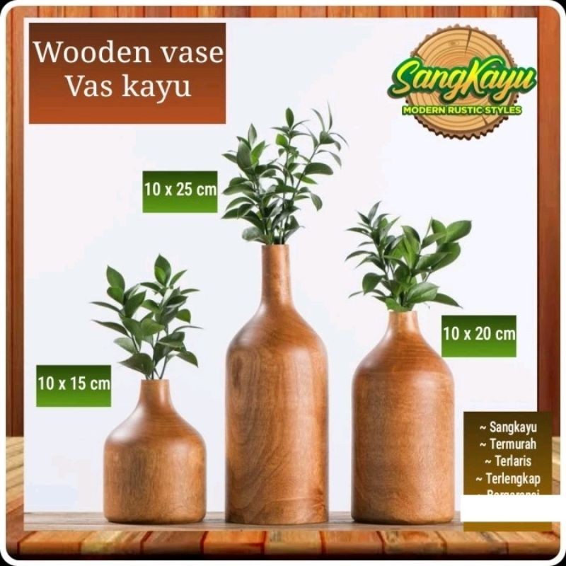 Jual Vas bunga kayu solid wooden vase Vas kayu | Shopee Indonesia
