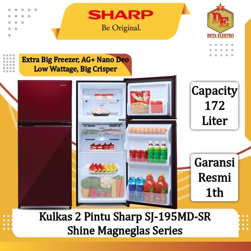 Jual Kulkas 2 Pintu Sharp SJ 195 MDSR Shine Magneglas Series | Shopee ...