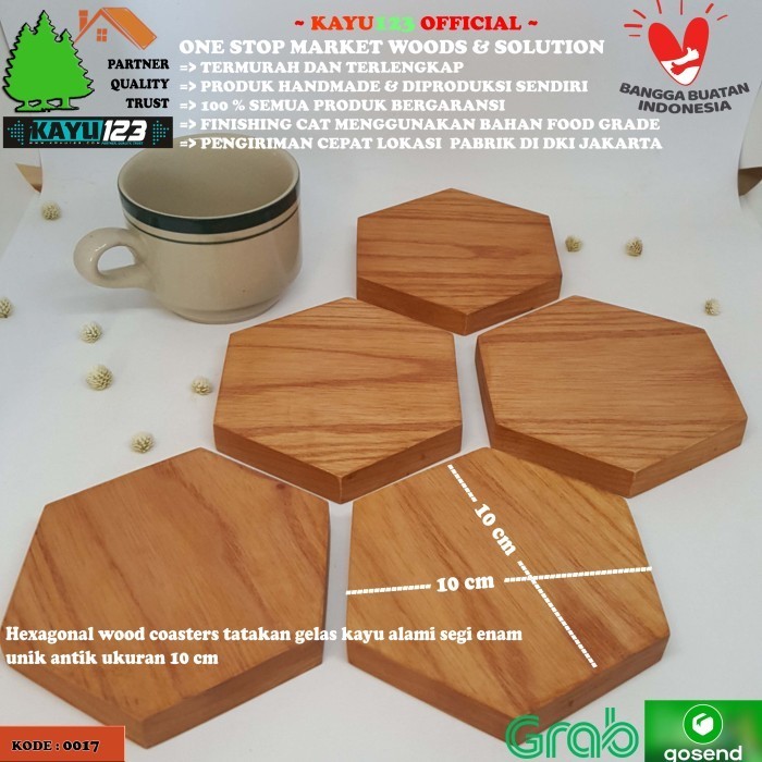 Jual Priqly - Hexagonal Wood Coasters Tatakan Gelas Kayu Alami Segi ...
