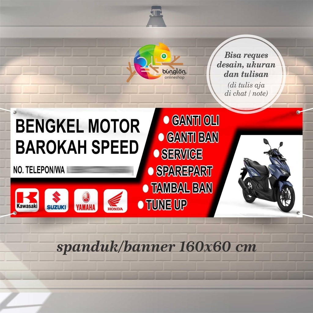 Jual Spanduk Banner Bengkel Motor Racing Merah Putih Free Custom Desain ...