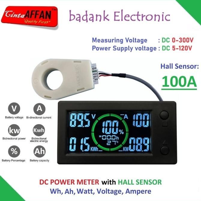 Jual 300V 100A DC Digital Power Meter Hall Sensor - Wh Ah Watt Volt Amp ...