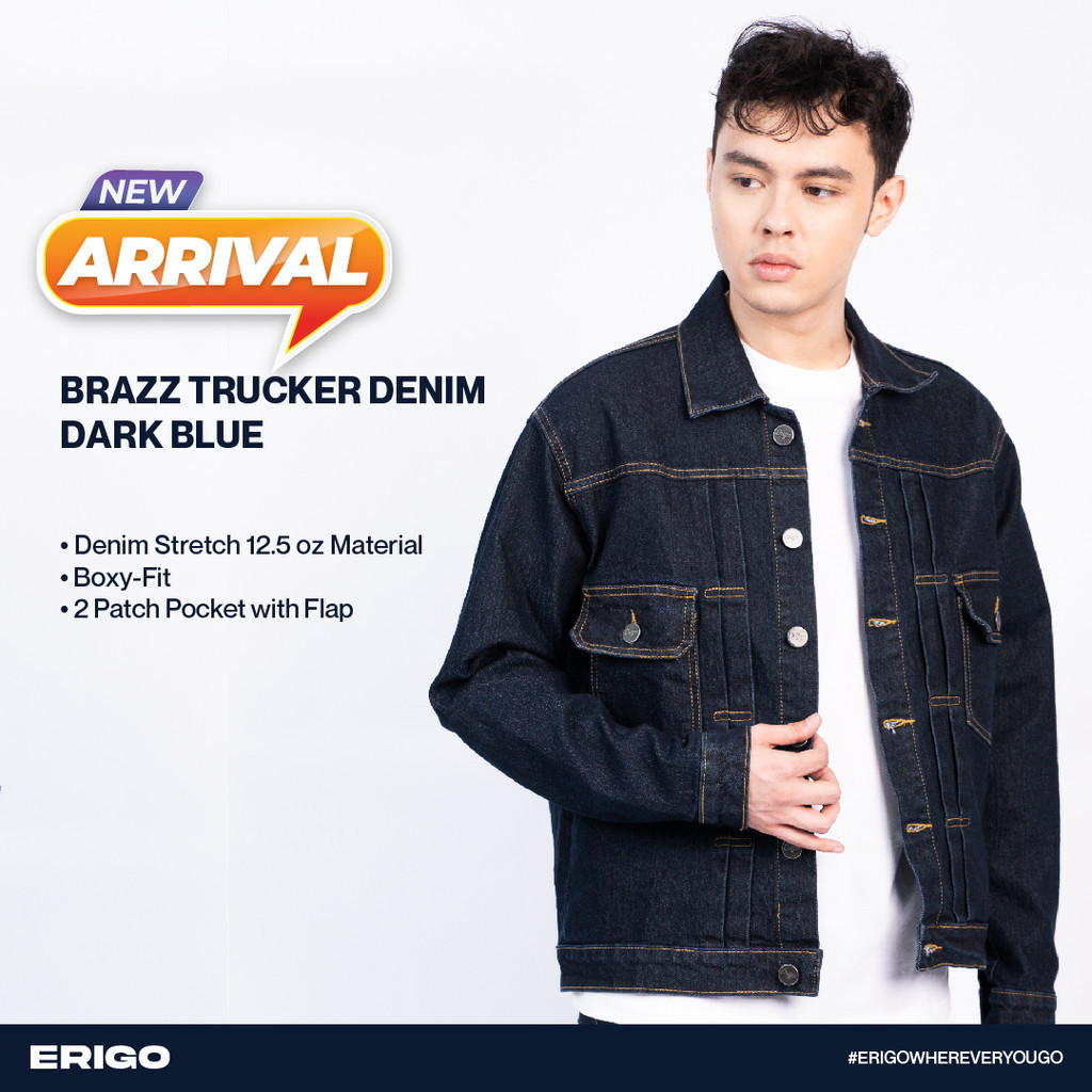 Jual Erigo Trucker Denim Brazz Dark Blue Unisex Shopee Indonesia