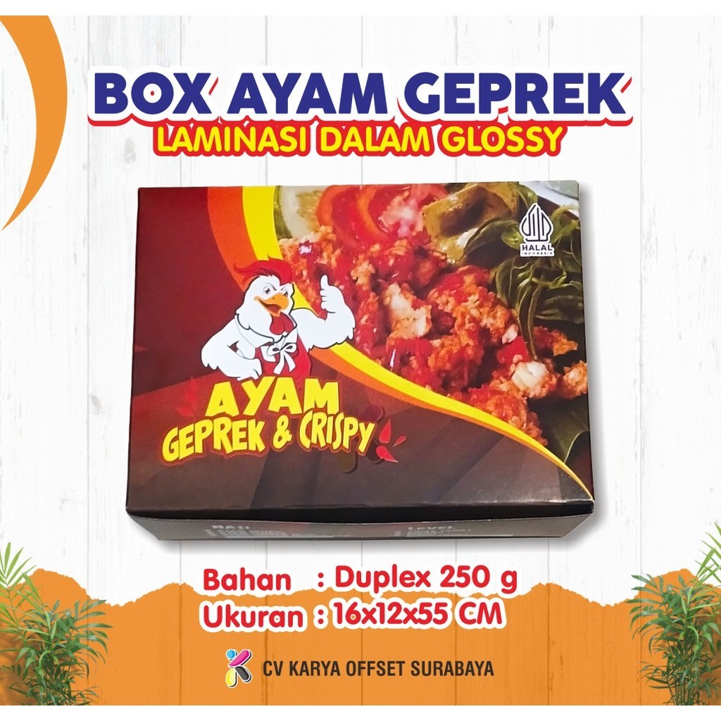 Jual Box Ayam geprek motif isi 50/Kemasan box ayam goreng/Glossy ...