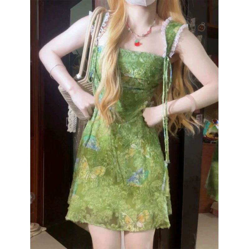 Jual [ COD ] Gaun suspender bunga tali ikat punggung terbuka jahitan ...