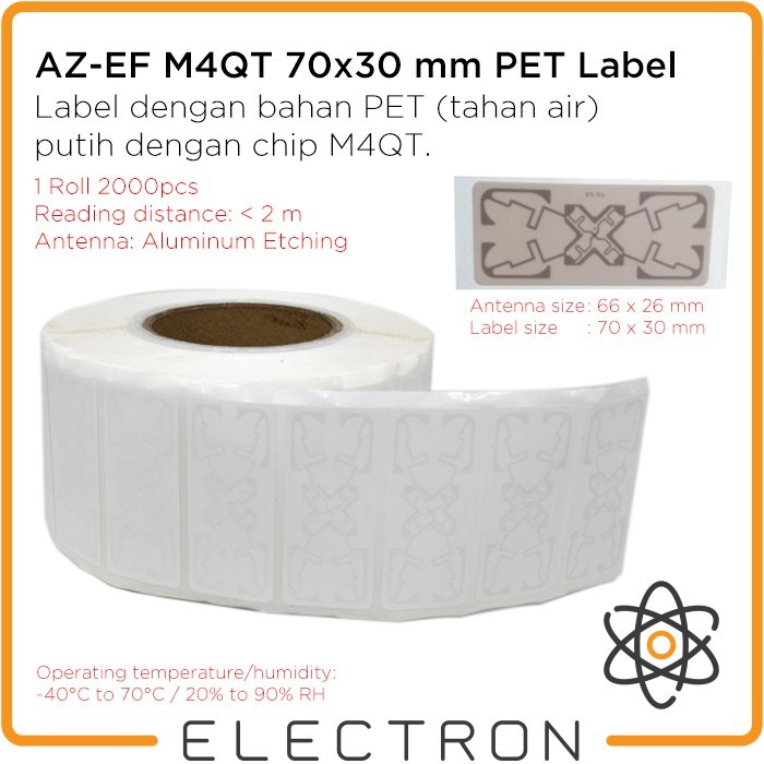 Jual AZ-EF M4QT 70x30mm PET Label RFID PET Sticker Label Tag UHF EPC ...