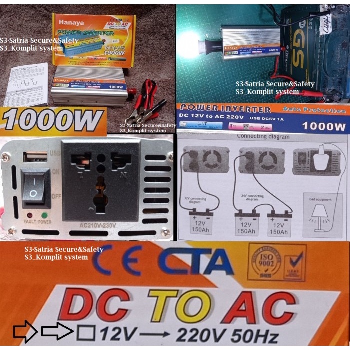 Jual Daya Inverter 1000 Watt Ubah Power Aki Ke Listrik 1000 W 300 500 ...