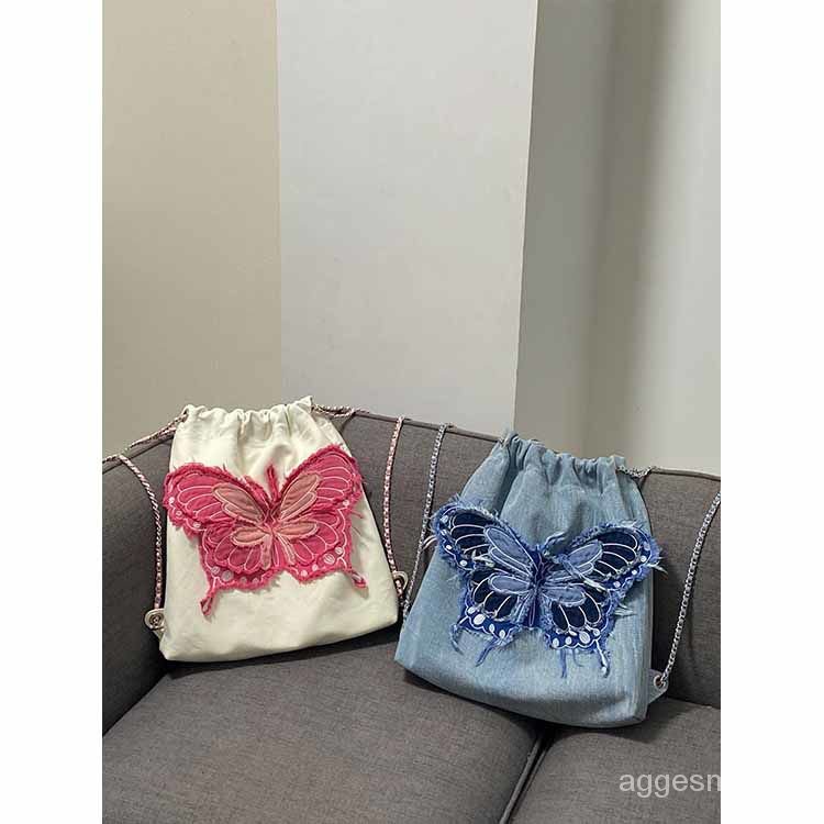 Jual Ransel rantai denim rumbai pita tas tangan denim bordir/tas ...