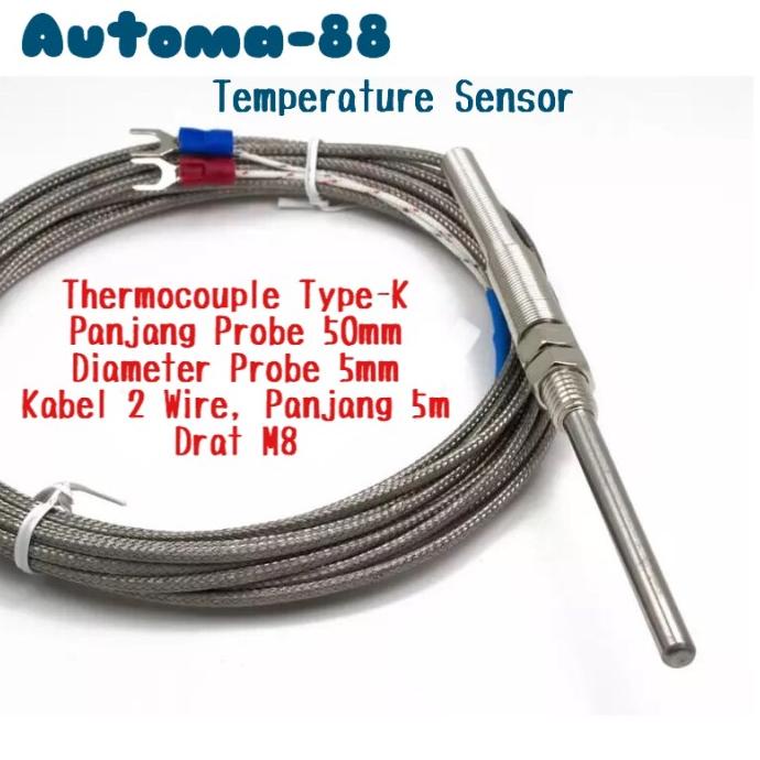Jual 5M Type K Temperature Sensor Probe 50Mm Thermocouple Tc-K 5 Meter ...