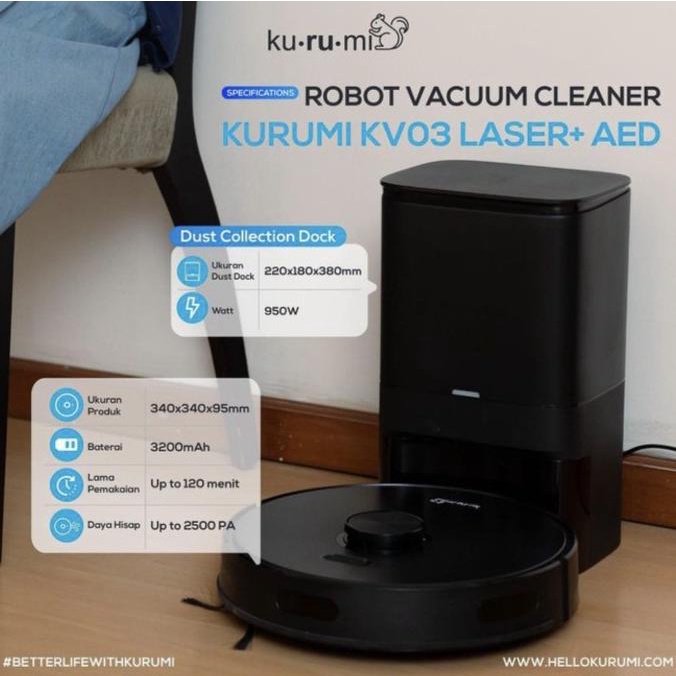 Jual Kurumi KV03 Vacuum Robot Laser+ UV Light + APP Control Shopee