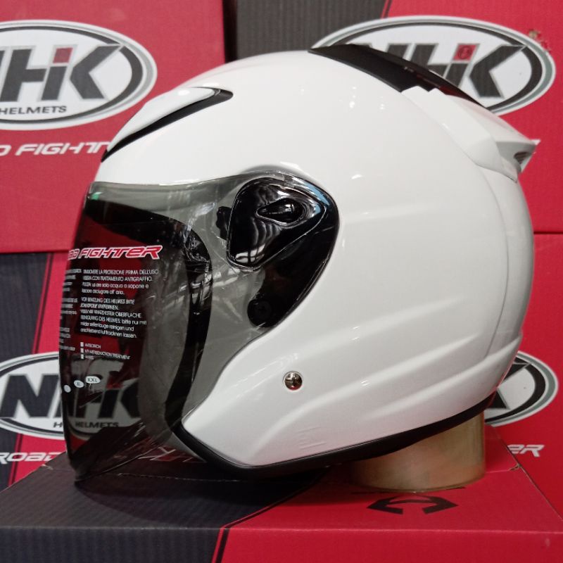 Jual Helm nhk R6 solid white Helm half face nhk r6 polos kaca smoke