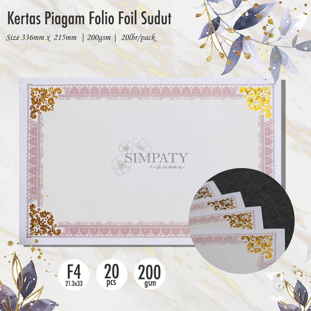 Jual Blanko Kertas Piagam Sertifikat Folio Simpaty Foil Emas Sudut