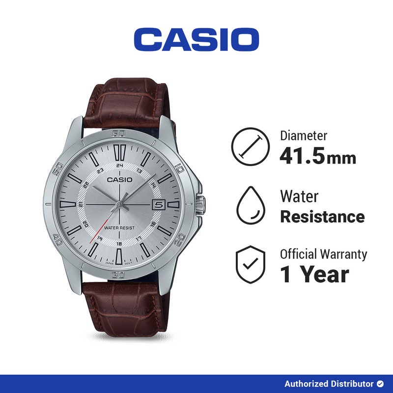 Casio Orologio Uomo MTP-V004L-7CUDF – Quadrante Argento, Cinturino Marrone, Movimento Quarzo, Datario Giorno-Settimana, Impermeabile - 2
