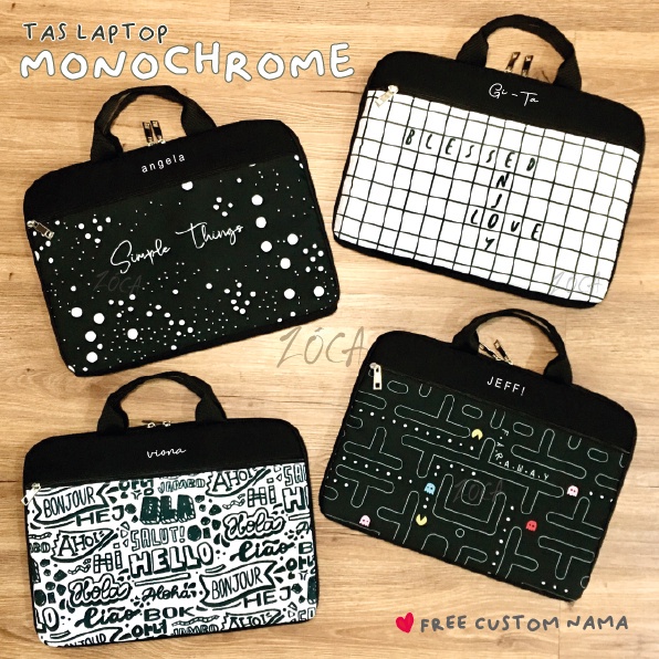 Jual Tas Laptop Monochrome 12" 14" / Tas Laptop Jinjing (Free Custom ...