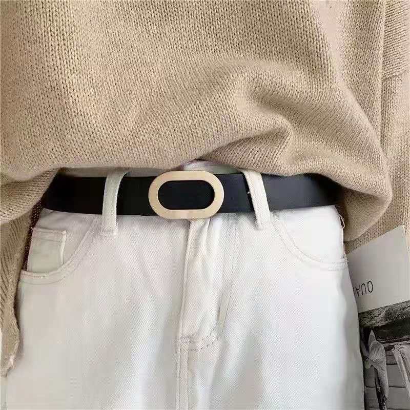 Belt ikat pinggang wanita Buckle Oval kulit sintetis Sabuk kancing Moon