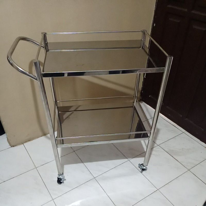 Jual Troli instrumen 2 rak stainless / trolley stainless / meja ...