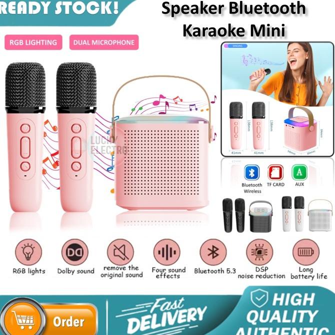 Jual Speaker Karaoke Bluetooth Mini 2 Microphone Wireless Full Bass ...
