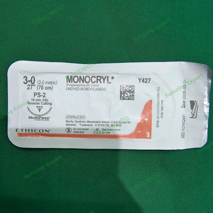 Jual MD - Monocryl 3/0 Cuting ( monofilament, Glyconate, absorb, Benang ...