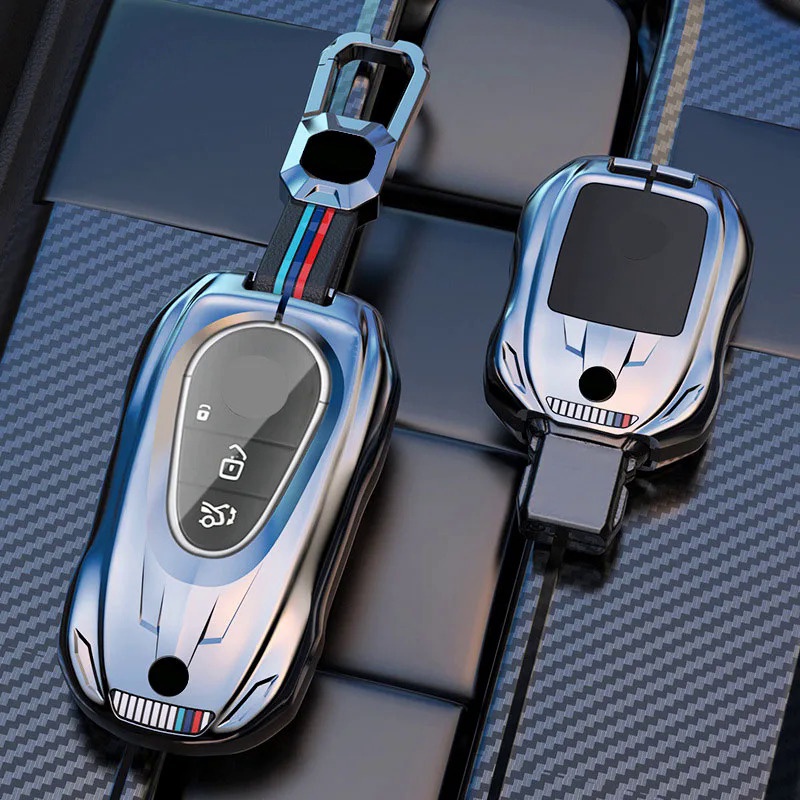 Custodia Portachiavi Mercedes-Benz In TPU Viola Marmorizzato – KUNIO – Per Classe A, C, E, S, GLC, CLA, AMG Con Bordura Oro