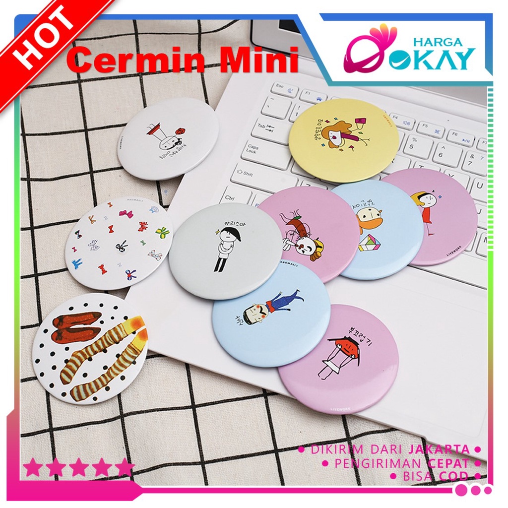 HO Cermin Bulat Karakter Kaca Cermin Make Up Mini Kaca Travelling Motif Lucu Kaca Mini Travel Size