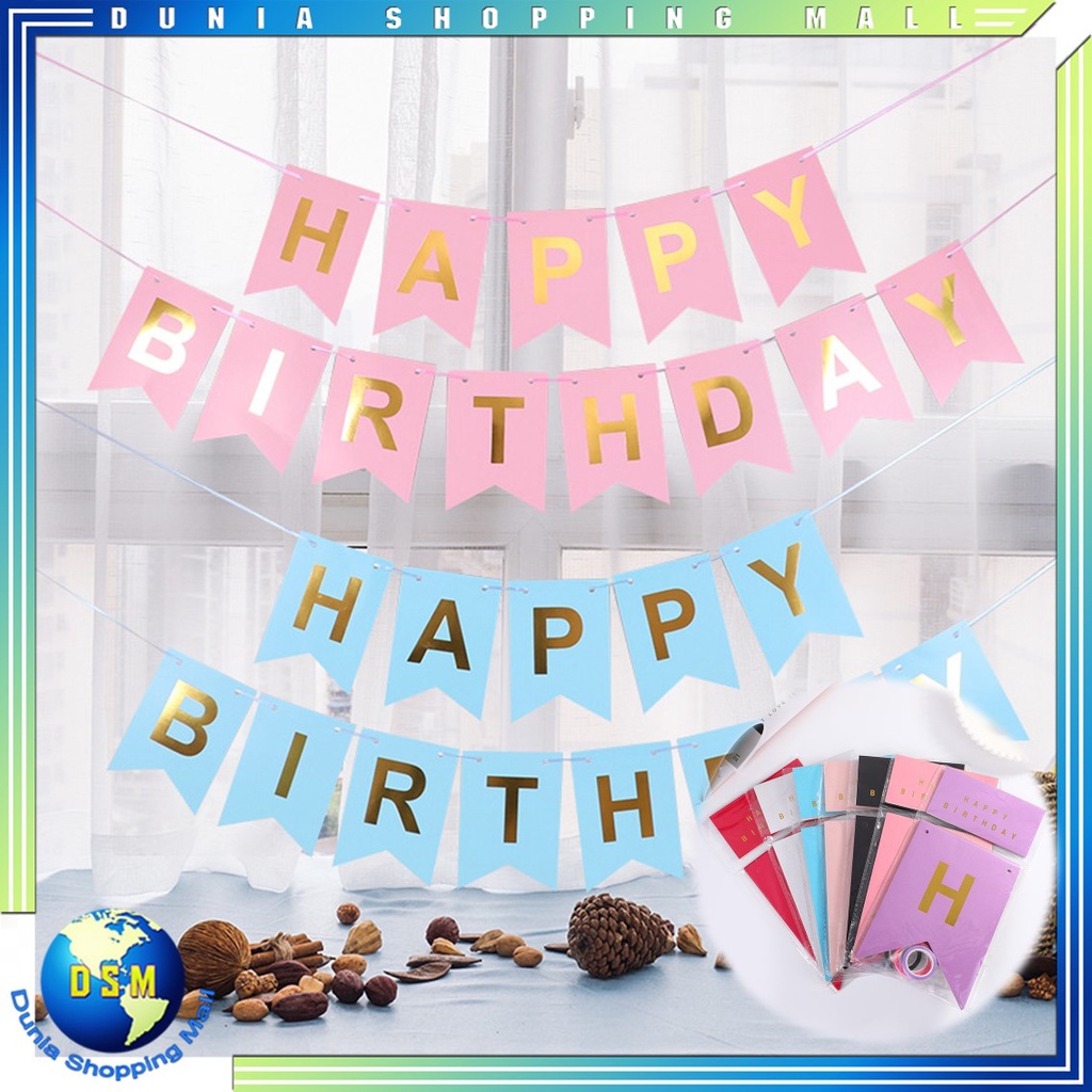 DSM BANNER HAPPY BIRTHDAY WARNA WARNI BACKDROP PESTA BENDERA BUNTING ULTAH SEGILIMA BANNER TULISAN ULANG TAHUN POLOS MURAH