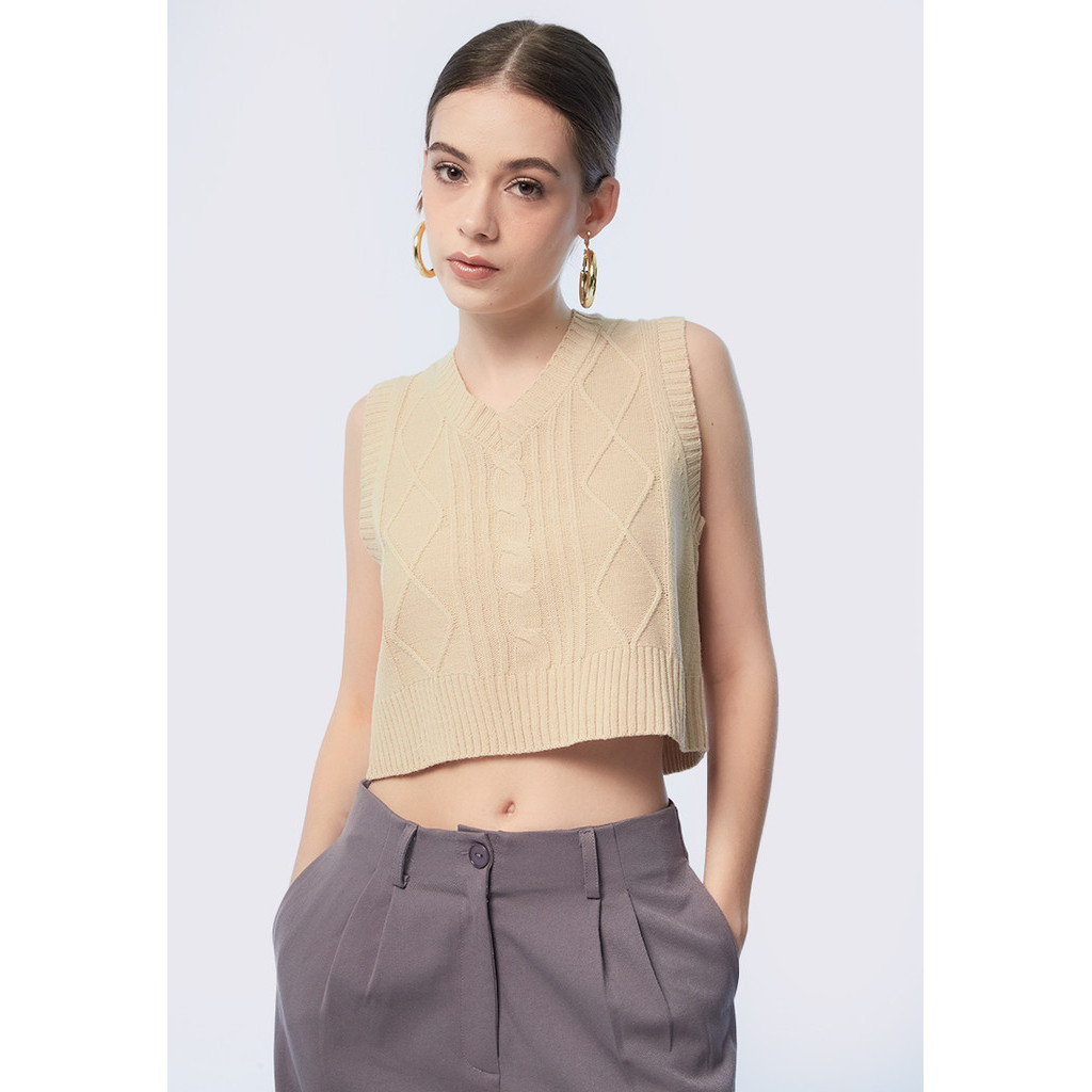 Jual COLORBOX Oversized Knit Vest Beige | Shopee Indonesia