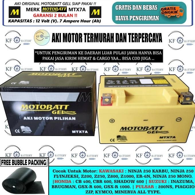 Jual Harga Promo Aki Motor Kawasaki Ninja 250 Karbu Z250 250 Sl Mono Mtx7A Motobatt Shopee