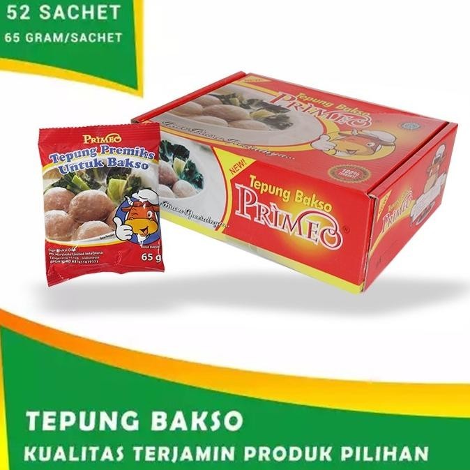 Jual Tepung Bakso Tepung Pengenyal Bakso Primeo 65 Gr Isi 52 Pcs