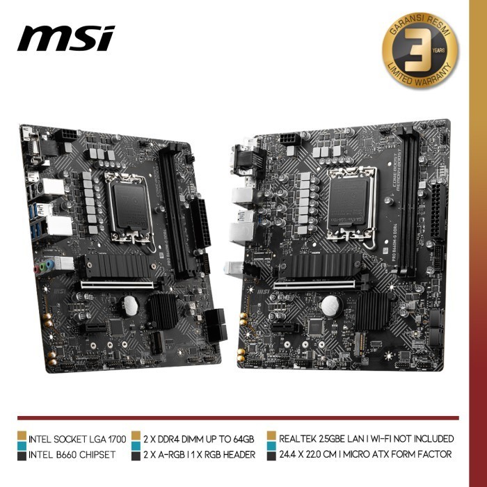 Jual Msi Pro B660M-G Ddr4 Motherboard Intel B660 Lga 1700 Ddr4 Micro ...