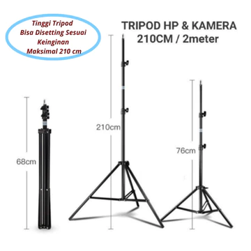 Tripod Handphone Dan Kamera 2.1 Meter Stand HP Model Lipat Dengan Holder Dan Ball Head Rotation
