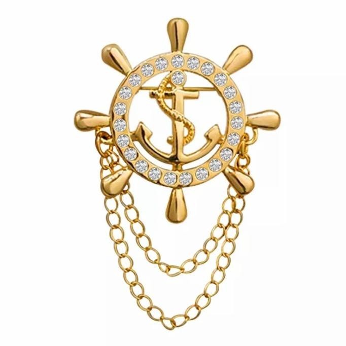Jual Bros Bentuk Jangkar Kemudi Kapal - Brooch Pin Simple - Gold