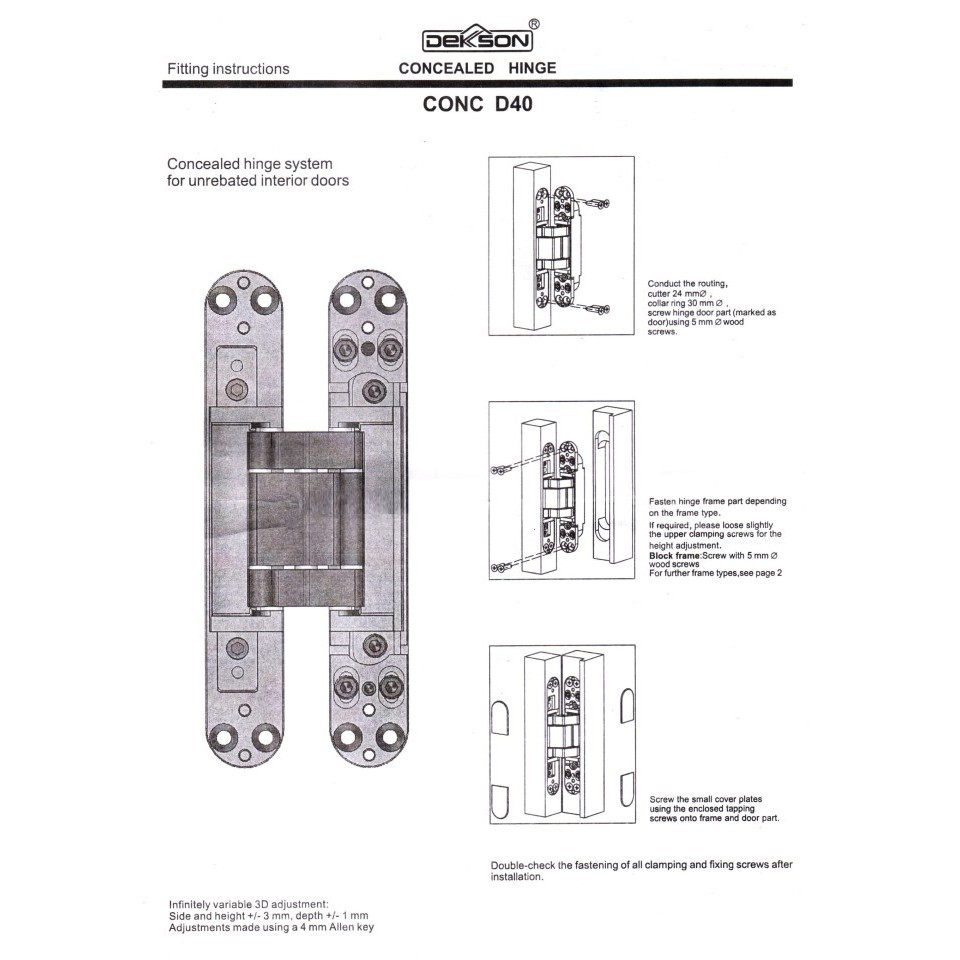 Jual CONCEALED HINGE DEKKSON ADJUSTABLE ES CONC D40 MATT BLACK HIDDEN