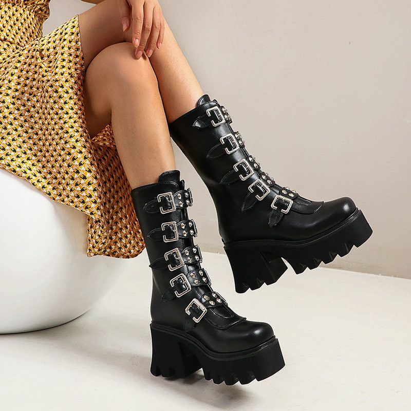 Women’s High Heel Martin Boots – British Style Motorcycle Fashion