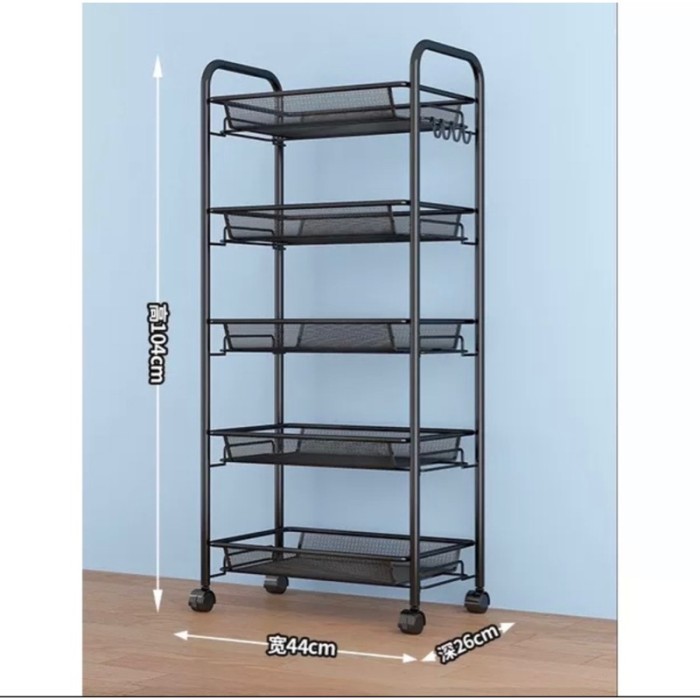 Jual Rak Susun Roda 4 5 Tingkat Hitam Putih Salon Dapur Kitchen Whe ...