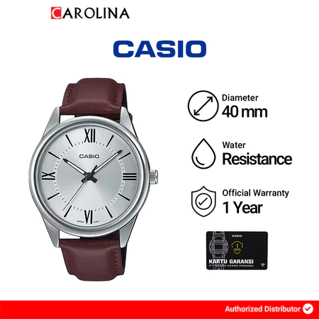 RK008 Jam Tangan Casio Pria CASIO General MTP-V005L-7B5 Silver Dial Brown Leather Band