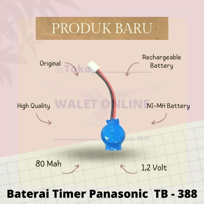 Jual BATERAI TIMER NI-MH 1.2V 80MAH ORIGINAL TB388 BATTERY | Shopee ...