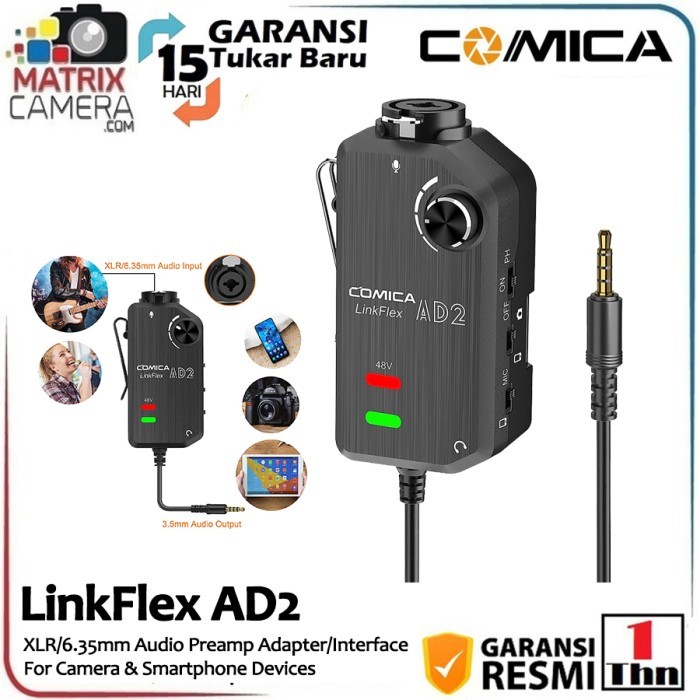 Preamplificatore Comica LINKFLEX.AD2 Per Microfono XLR E Chitarra, Con Monitoraggio In Tempo Reale Per IPhone, Android E DSLR