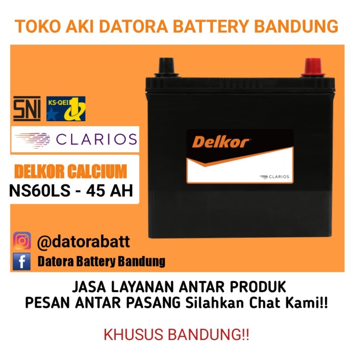 Jual Aki Mobil CRV/ HRV / inova Bensin DELKOR NS60LS 45 Ah | Shopee