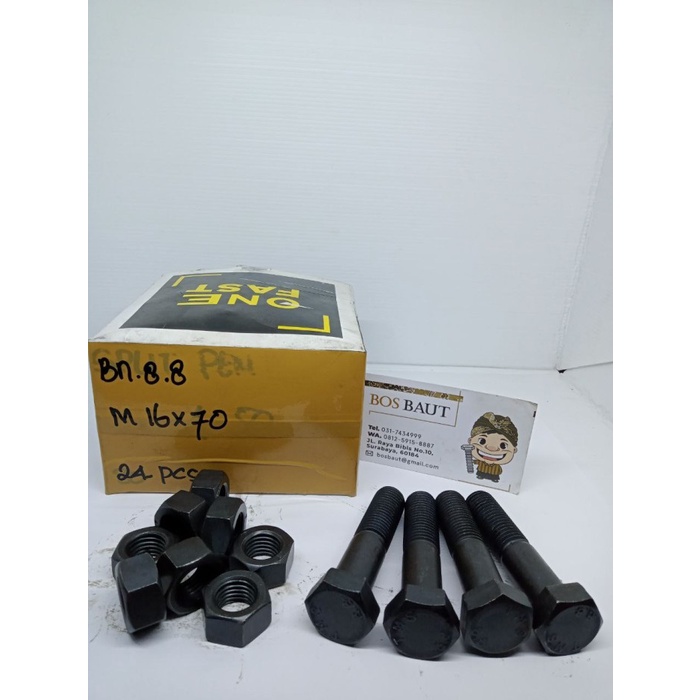 Jual Baut Mur Baja M16X70 P2.0 Hitam (Kunci 24 ) | Shopee Indonesia