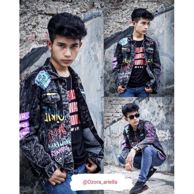 INFLUENCER HITAM BLACK WASH JACKET JEANS LEVIS CUSTOM DARKENIGHT KEREN FYP