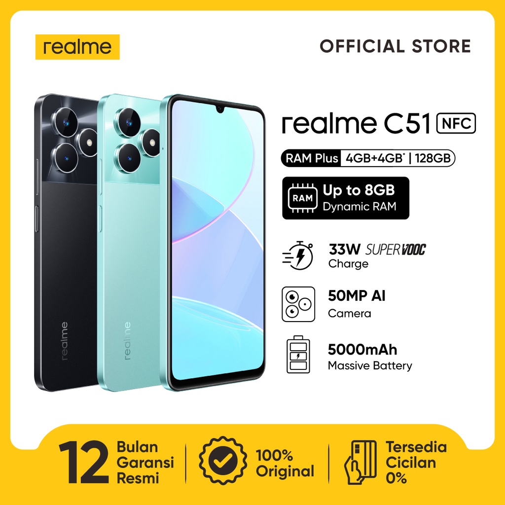 Jual Realme C51 NFC 4GB+4GB* | 128GB (Dynamic RAM | 33W SUPERVOOC ...