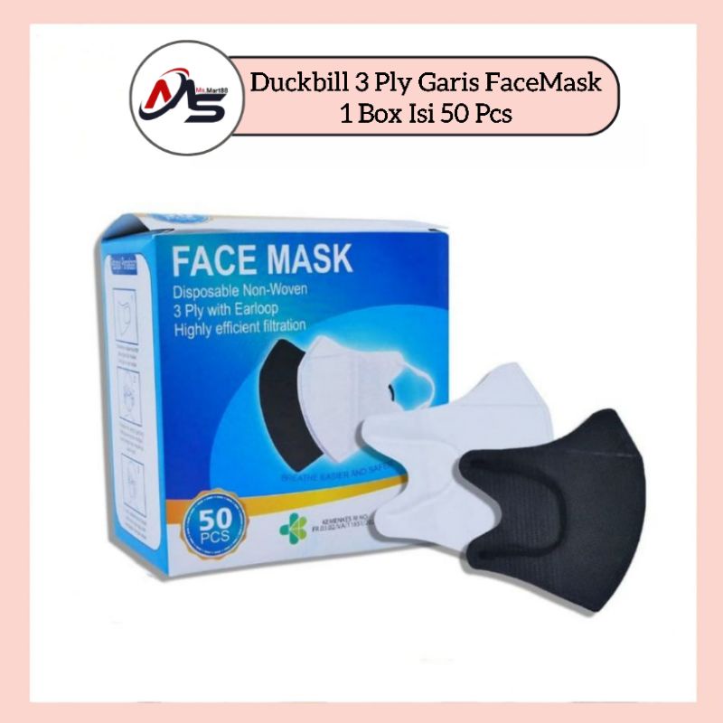 Jual Masker Duckbill Garis 3 Ply Face Mask 1 Box Isi 50 Pcs | Shopee ...