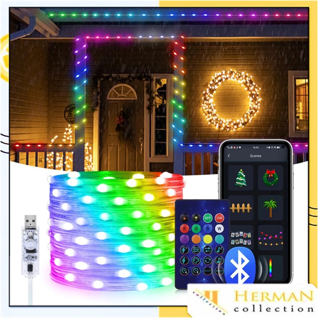 Jual HC Lampu LED String RGB 5Mtr 50LED Remote Bluetooth Apk Lampu LED