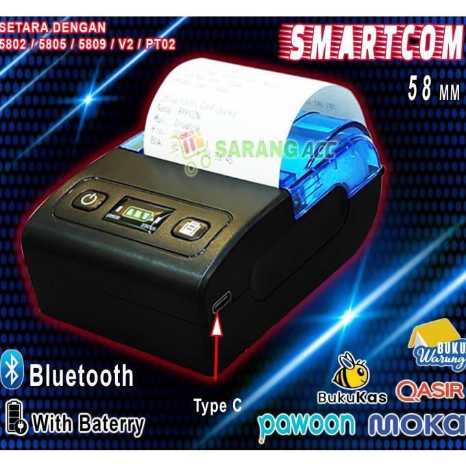 Jual Printer Thermal Bluetooth 58mm SMARTCOM PT02 Cetak KASIR NOTA ...