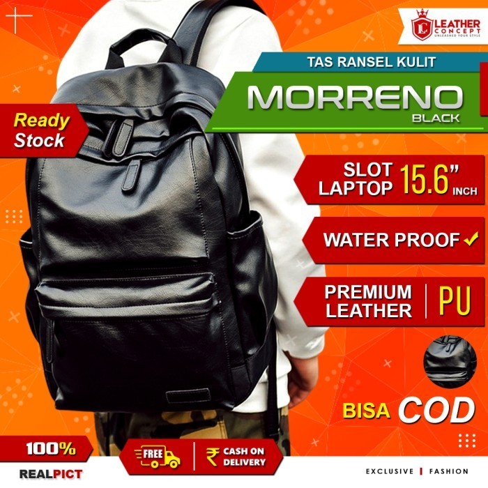 Jual Ransel Kulit Pria Morreno (Black) | Shopee Indonesia