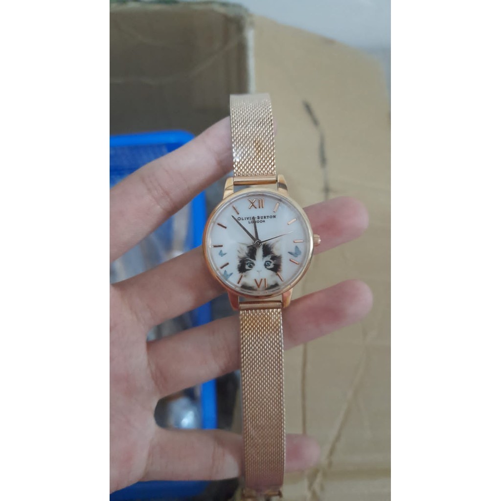 ORIGINAL COD Jam Tangan Olivia Burton OB16WL75 Cat Midi Vegan Nude Cat Motif Dial BERGARANSI